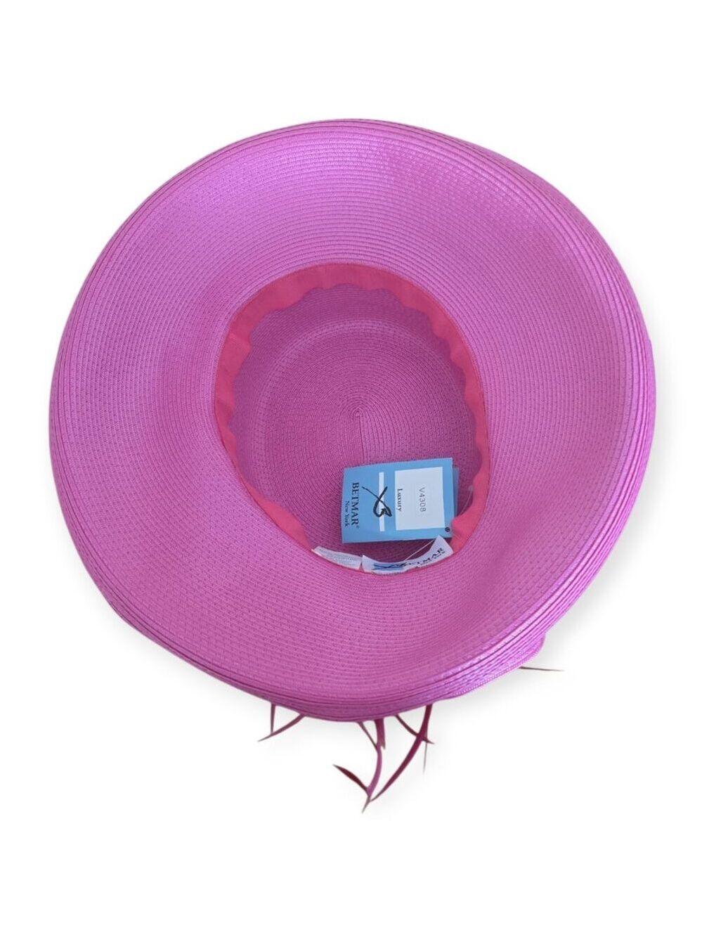 betmar Hot Pink Straw Dress Hat with Braided Band and Floral Accent - Picture 7 of 8